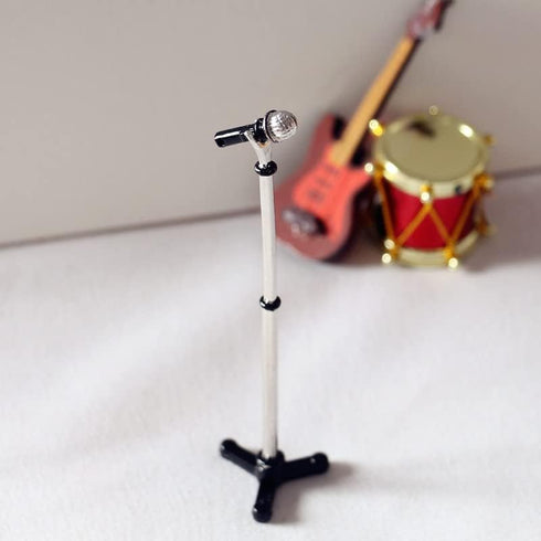 LUOZZY Miniature Microphone Mini Musical Instrument Dollhouse Mini Microphone Model with Stand for 1:12 Dollhouse Accessories Display - Black