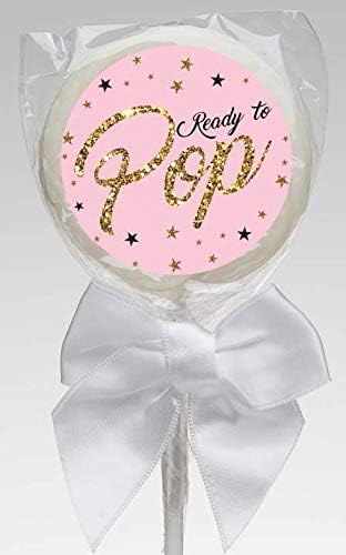 Ready to Pop Stickers for Baby Shower | Faux Glitter Popcorn Stickers | Pink, 1.67" | For Boy and Girl