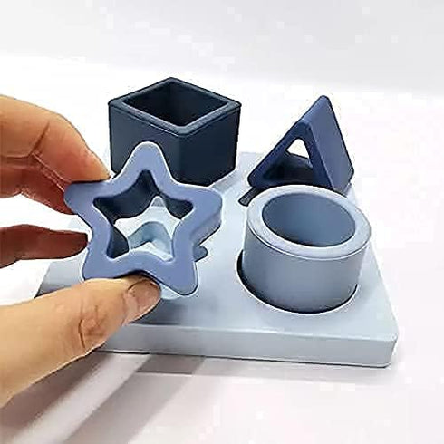 Baby Step Silicone Shape Sorter Puzzle for Toddlers 6-24 Months, Montessori Educational Toy, Blue