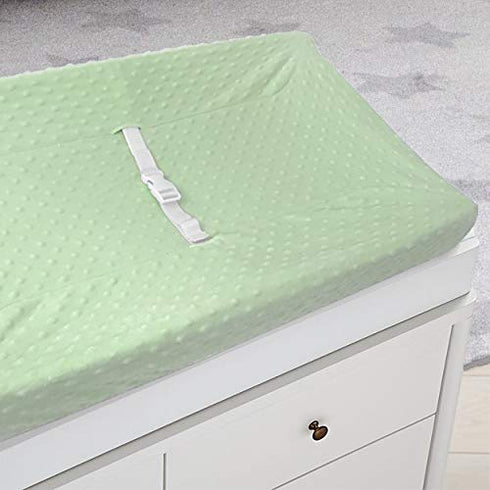 TL Care Heavenly Soft Minky Dot Fitted Contoured Changing Pad Cover, Celery Puff, for Boys & Girls