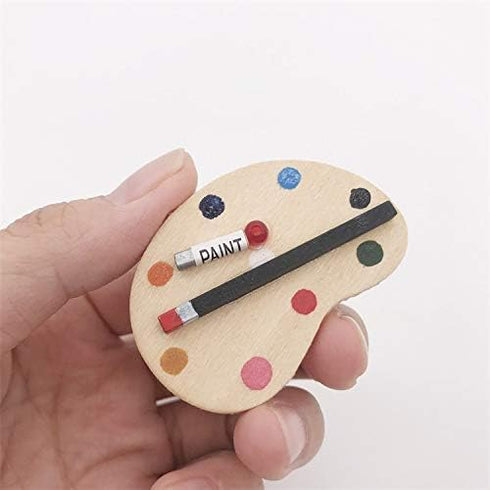 Dollhouse Miniature Wooden Easel Oil Painting Set with Palette and Watercolor Box - 1/12 Dollhouse Decoration