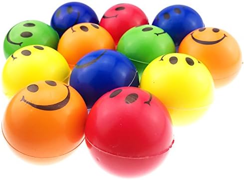 Akusety Neon Colored Smile Funny Face Stress Balls, Bulk Pack of 12 Relaxable 2.5" Toys