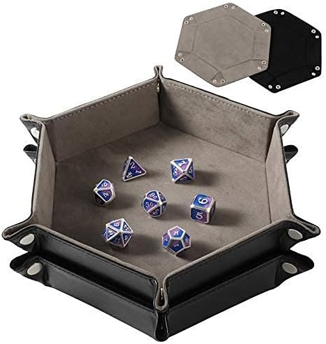 2 Pcs Portable Folding Dice Rolling Tray Set for RPG DND Table Games, PU Leather and Velvet Holder