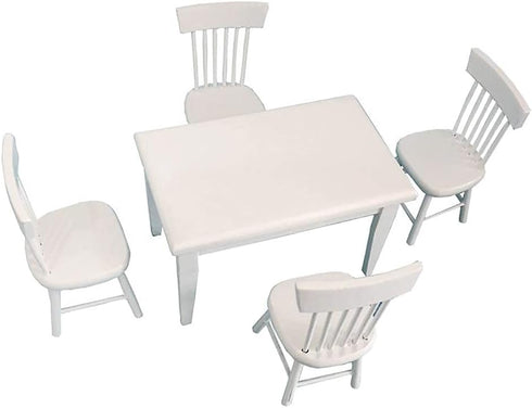 SXFSE 1:12 Set Dollhouse Decoration Accessories, Dollhouse Miniature Furniture Wooden White Dining Table Chair Model