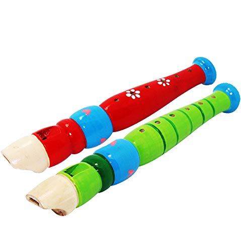 2 pcs Small Wooden Recorders for Toddlers, Colorful Piccolo Flute for Kids, Learning Rhythm Musical Instrument for