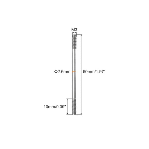 MECCANIXITY 304 Stainless Steel Push Rod Connector Double End Threaded Rod for DIY RC Car, Boat, Car, Airplane, Helicopter Model&DIY Material, M3x50mm, Pack of 2