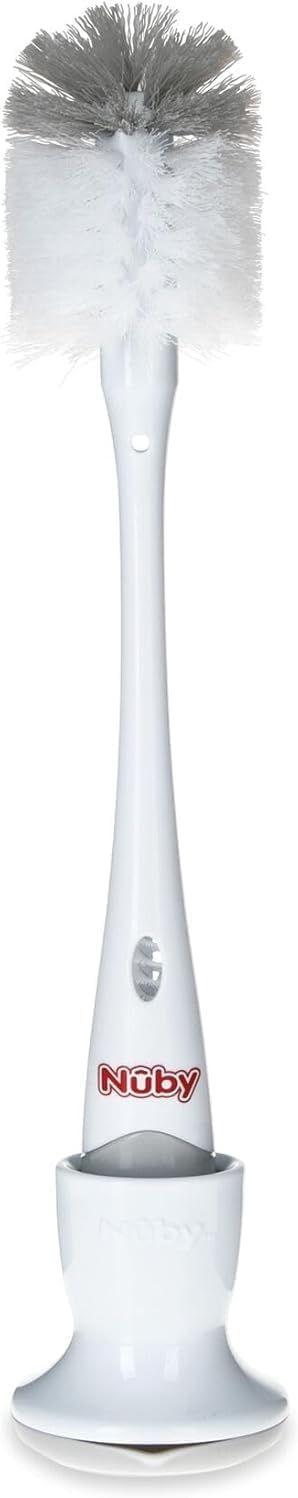 2 Pack: Nuby Bottle and Nipple Brush with Soft Bristles and Stand | Blue & Grey | Bottle & Nipple Accessory Cleaning