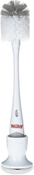 2 Pack: Nuby Bottle and Nipple Brush with Soft Bristles and Stand | Blue & Grey | Bottle & Nipple Accessory Cleaning