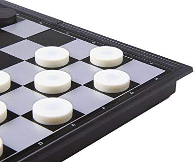 8x8 Checkers Draught Board Game - 64 Squares, 12 Black & 12 White Pieces, Extendable 9x9 Inch Board