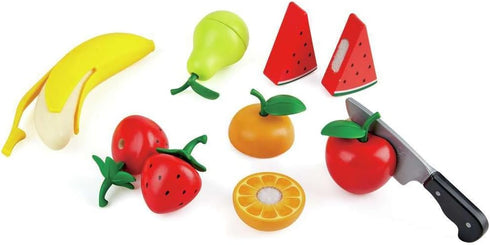 Hape Wooden Healthy Cutting Play Fruits with Play Knife | Pretend Play Kitchen Toys for Toddlers Age 3Y+