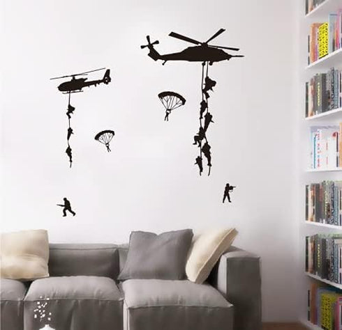 Army Wall Decors for Wall, Military Airplane Helicopter Vinyl Stickers for Teens Boys Bedroom Kids Room (TM-16).