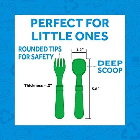 Re-play 3x3 Divided Toddler Plates and Utensils Set | Toddler Forks and Spoons, Dishwasher Safe, True Blue