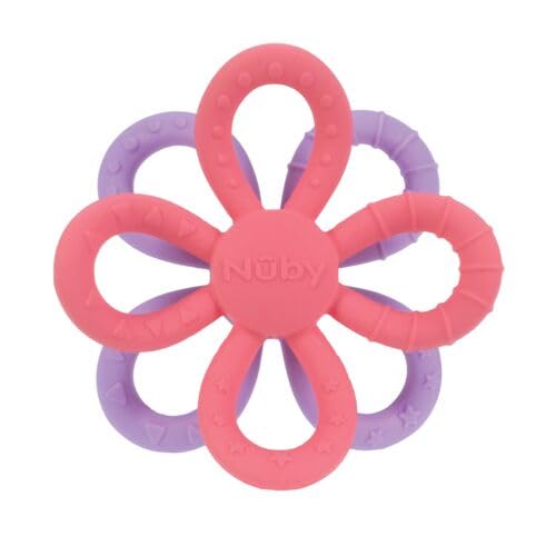 Nuby Fun Loops Teether - Flower-Shaped Infant Teething Toy for Babies 3+ Months - Pink and Purple