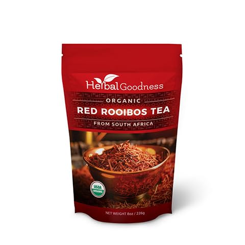 Rooibos Tea Organic - Caffeine Free, Rich in Antioxidants, Herbal Tea Bags, USDA Organic, 8oz Pouch