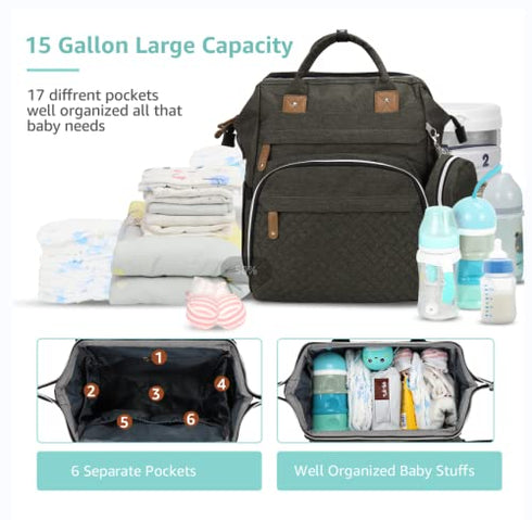 Backpack, Backpack DERJUNSTAR Diaper Bag Large Baby Bag with Changing Pad, Thick Padded Back & Straps, Laptop