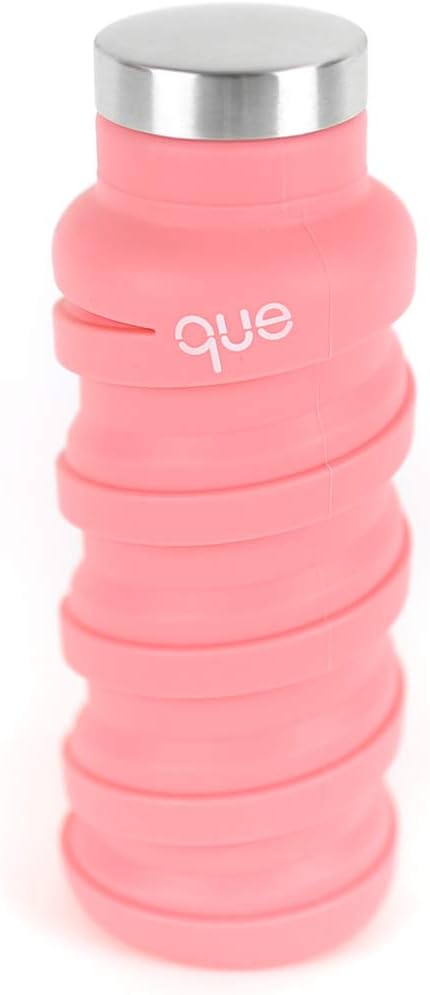 que Collapsible Water Bottle | 12oz Travel & Outdoor Use, Food-Grade Silicone, BPA Free, Eco-Friendly (Coral Pink)