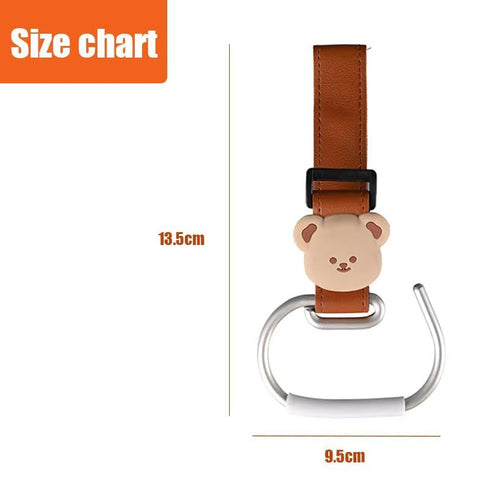 Vantico 2 Pack Cute Stroller Hooks for Hanging Diaper Bags, Universal Leather Stroller Clips with Bear Design, Non-Slip