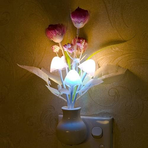 cdar Night Light,Tulip Flower Night Light,LED Nightlight Colorful Plug-in Wall Lamp with Light Sensor for Baby Kids