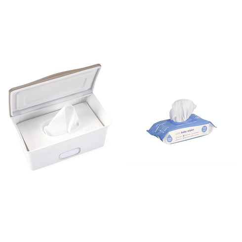 Ubbi Baby Wipes Dispenser with Weighted Plate and Secure Seal, in Taupe +