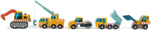 3+ Tender Leaf Toys - Construction Site - Four Heavy Vehicles with Crane Truck, Road Roller, Dump Truck and Front