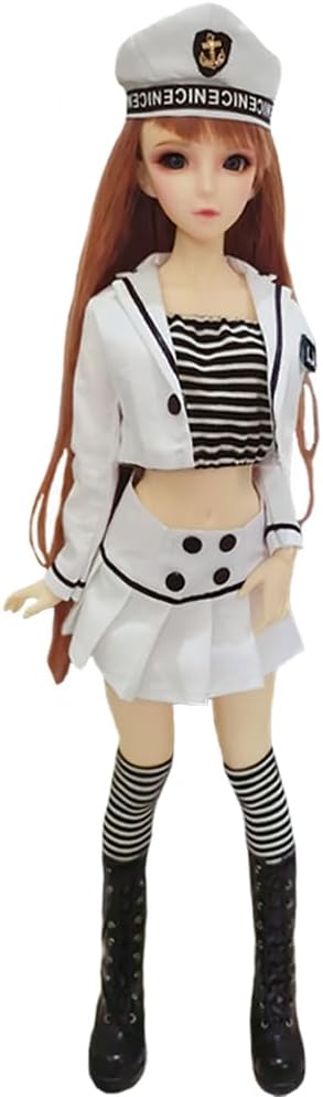 niannyyhouse BJD Dolls Clothes 1/3 1/4 1/6 White Hat Coat Skirt Striped Vest Socks Navy Suit Dress Up Gift (1/4BJD)