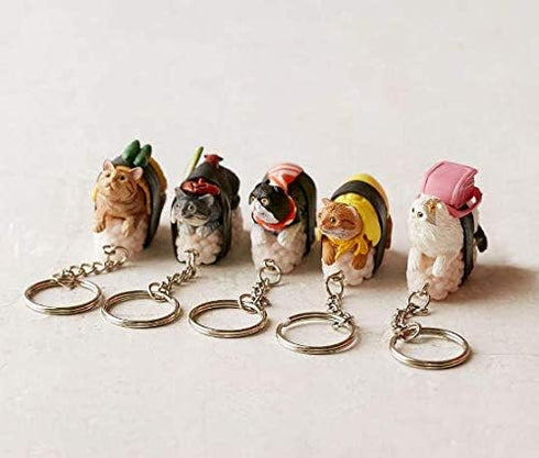 Clever Idiots Nekozushi Keychain - Blind Box with 1 of 5 Collectable Figurines and Detachable Keyring