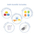 10 1 1 Ubbi Bath Toy & Drying Bin Bundle, Includes Bath Toys, Hair Rinse Cup and Gray Toy Drying Bin, Infant