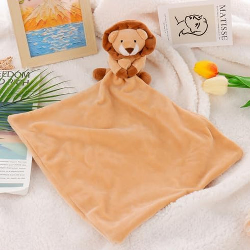 Apricot Lamb Stuffed Animals Security Blanket, Yellow Lion Infant Nursery Character Blanket