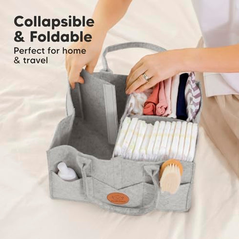 Keababies Baby Hair Brush and Baby Diaper Caddy Organizer - Brush with Soft Goat Bristles - Large Nursery Organizer