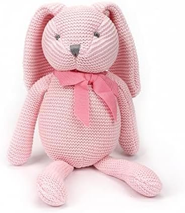 100% Organic Cotton Baby Toys, Pink Bunny Rabbit Stuffed Animal for Newborn, 7.1"