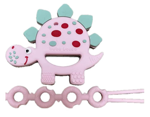 Dinosaur Baby Teething Toys with Pacifier Clip for Infant 0-12 Months, Freezer Safe & BPA Free (Pink)