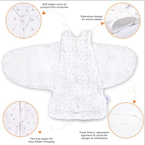 100% 3-Way 1.0 0-3 Swaddle-Blanket Baby Girl & Boy Swaddles Newborn Infant Transition Cotton Wrap Blankets, Adjustable