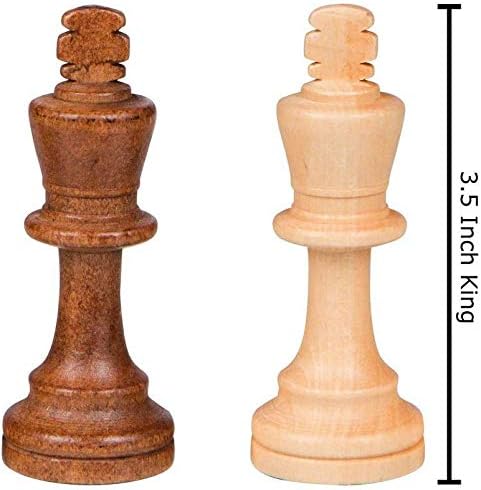 2 in 1 Wood Chess Pieces + Checker Pieces Without Board (3.5 inches)