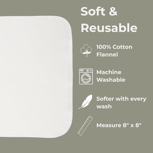 25 Pack, 100% Reusable Baby Wipes, Washable Cloth Wipes per Cotton, Soft and Gentle for Baby's Skin, by Nora's Nursery