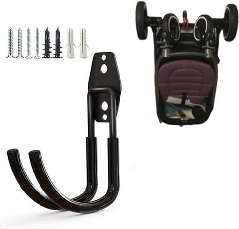 Wall Mount Baby Stroller Hanger, Steel Garage Tool Storage Organizer, Baby Stroller Rack Holder (Black)