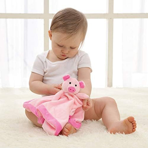Apricot Lamb Stuffed Animals Security Blanket, Pink Pig Infant Nursery Character Blanket, 14 Inches