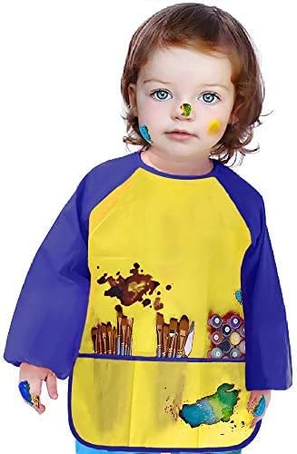 Kids Art Smocks, Waterproof Toddler Painting Aprons, Long Sleeve with 3 Pockets for Ages 2-6 Years