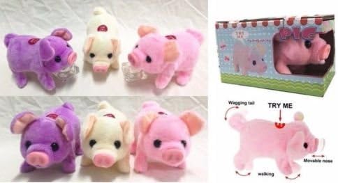 1pc of Walking, Moving, Oinking, Tail Wagging Plush Baby Mini Pig Piggy in Random Color