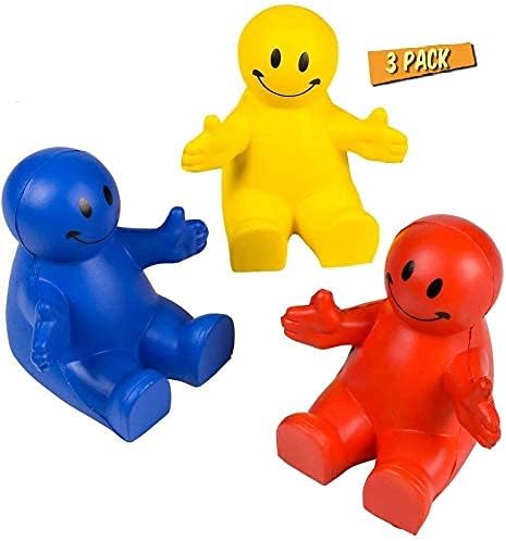 4" Fun Colorful Squeezable Smile Face Guy Phone Holders (3 Pack) - Fun Desk Decor, Stress Relief Ball, Foam Fidget Toy