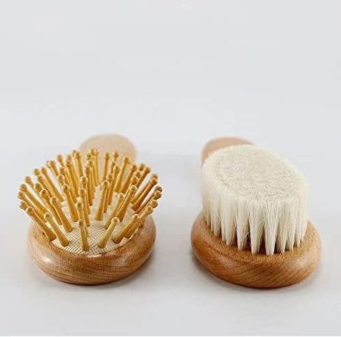 Set PandaEar Baby Hair Brush and Comb for Newborn| Natural Wooden Hairbrush with Soft Goat Bristles, Pear Wood Comb