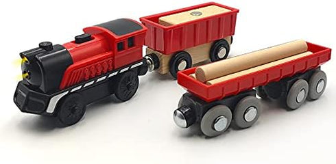 DSHMIXIA Set 3 4 5 Battery Operated Cargo Train for Wooden Train Track Toys for Toddlers Year Old Boys Kids Magnetic