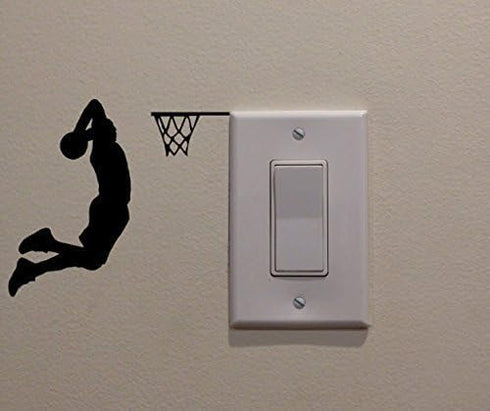 YINGKAI Two Handed Slam Dunk Basketball Player Dunking on Light Switch Decal Vinyl Wall Decal Sticker Art Living Room