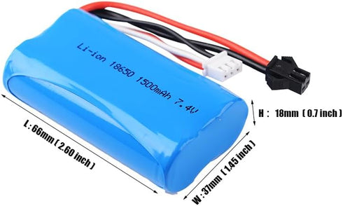 2 pcs 7.4V 1500Mah 15C SM2P Plug Li-ion Battery - for WPL C24 MN D90 RC Car, Remote Control RC Toys