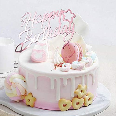 6-Pack Rose Gold Birthday Cake Topper Set, Double-Sided Glitter Acrylic Happy Birthday Sign for Party Decorations
