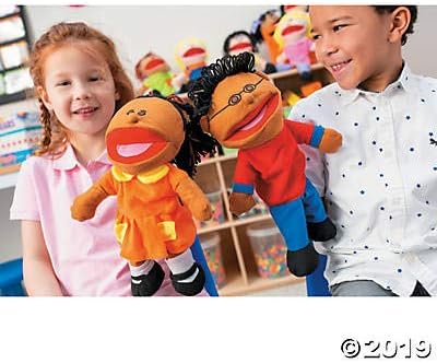 8 14 Inch Fun Express Hand Puppets for Kids - Multicultural Plush Puppets with Movable Mouths for Speech Therapy