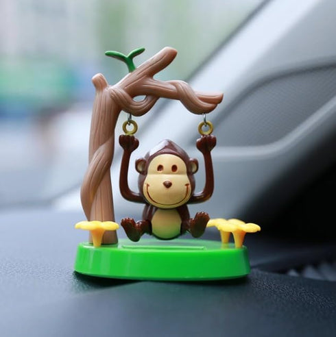 1Pc Green Solar Dancing Animal Ornament - Cute Solar Monkey Swinging Bobble Dancer for Car Dashboard Decoration