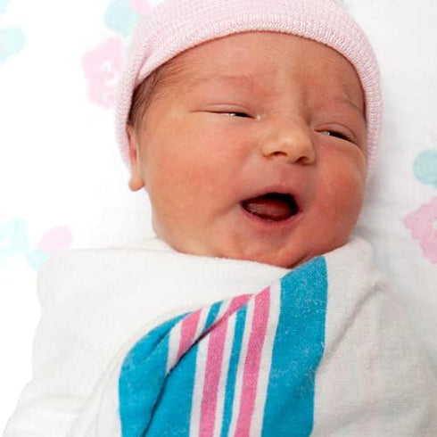 Linteum Textile 3-Pack Receiving Hospital Baby Blankets, 100% Cotton, Classic White with Blue & Pink Stripes (30x40 in)