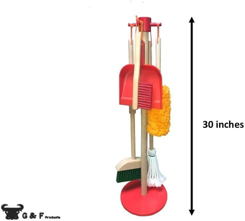Set 6 Color,10071 JustForKids Wooden Detachable Kids Cleaning - Duster, Brush, Mop, Broom and Hanging Stand Play