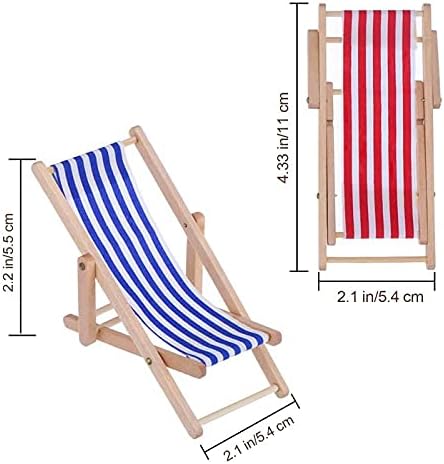 Pack 4 Dollhouse Miniature Furniture Accessories Foldable Wooden Beach Chair Mini Longue Deck Chair Doll House Ornament