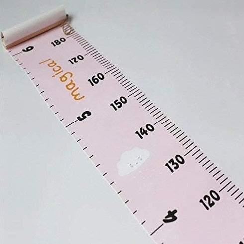 Kids Growth Chart, Wood Frame Fabric Canvas Height Measurement Ruler, 7.9 x 79in, Pink - Cloud
